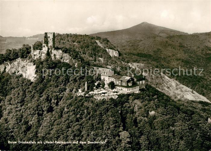 Drachenfels Fliegeraufnahme Ruine mit Hotel Restaurant