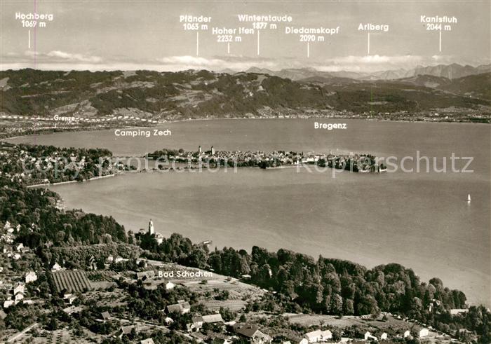 Lindau Bodensee Fliegeraufnahme mit Bad Schachen und Bregenz