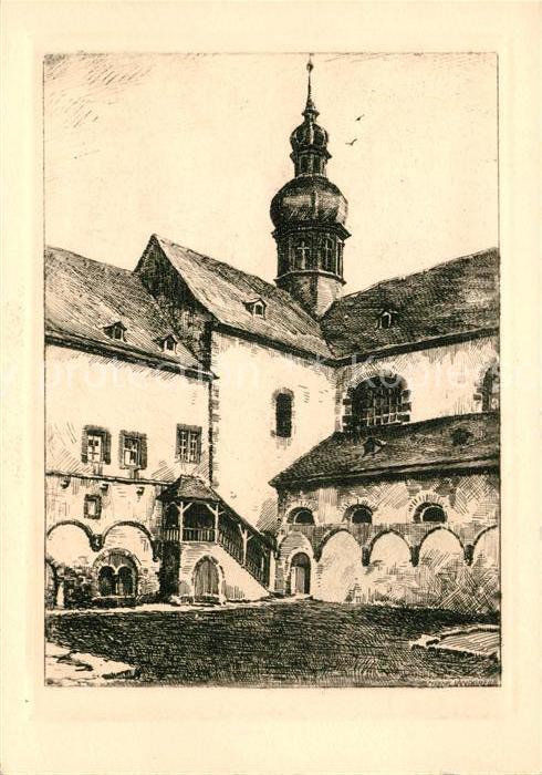 Eberbach Rheingau Malerischer Winkel im Kreuzgarten Federzeichnung