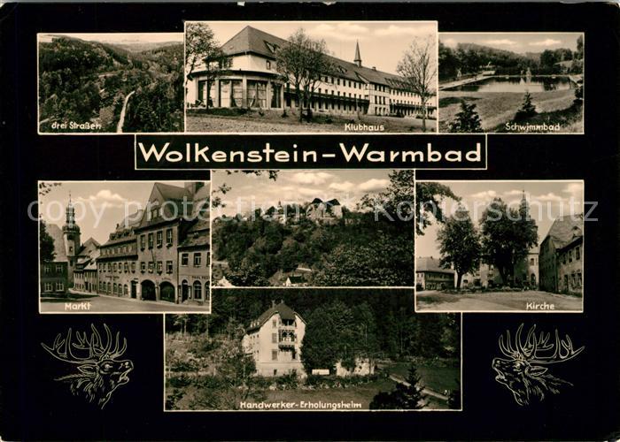Warmbad Wolkenstein Drei Strasse Klubhaus Markt Schwimmbad Kirche Erholungsheim