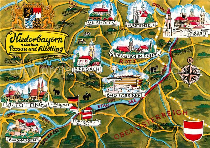 Passau Niederbayern zwischen Passau und Altoetting Gebietskarte