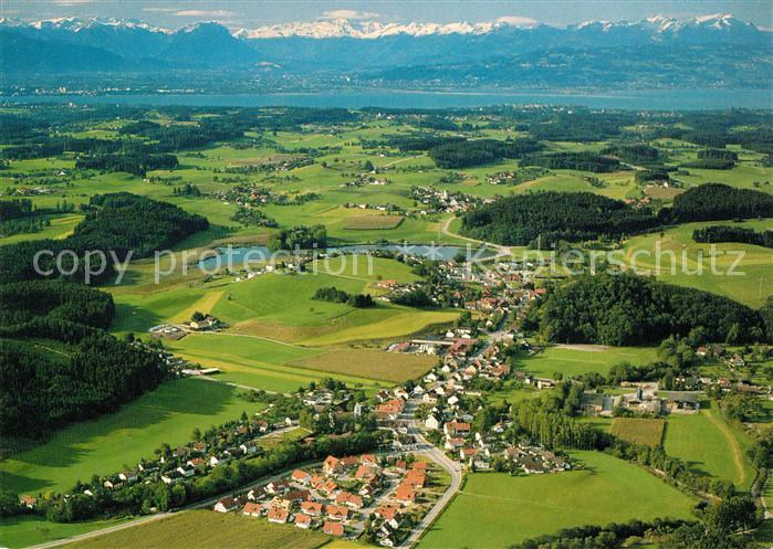 Neuravensburg Fliegeraufnahme mit Bodensee und Schweizer Alpen