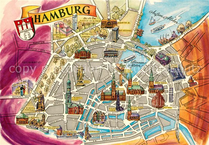 Hamburg Stadtkarte Illustration