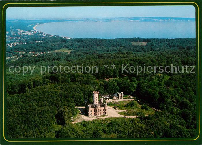 Insel Ruegen Jagdschloss Granitz mit Blick auf Binz Fliegeraufnahme