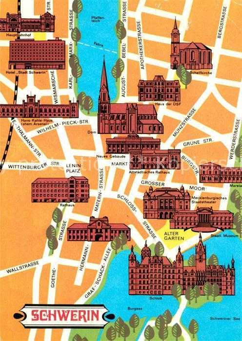 Schwerin Mecklenburg Stadtplan Illustration