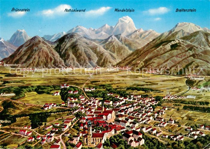 Bad Aibling Panoramakarte mit Bruennstein Wendelstein Breitenstein