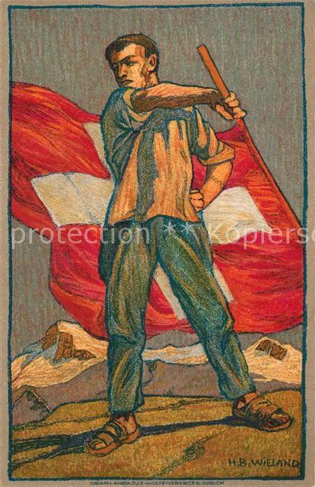 Bundesfeier Schweiz Rotes Kreuz Kuenstlerkarte H. B. Wieland
