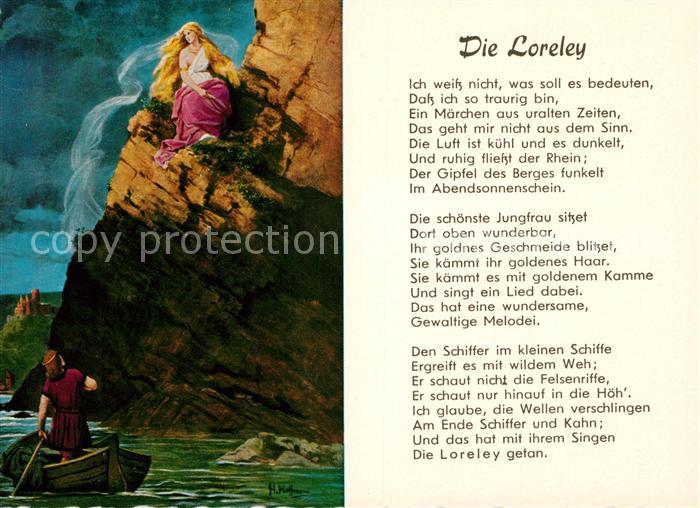 Loreley Lorelei Gedicht Kuenstlerkarte H. Hoffmann