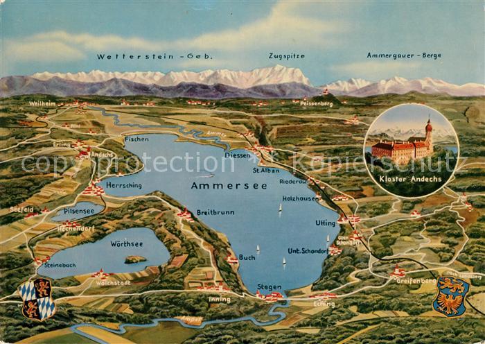 Ammersee Ortungskarte Klsoter Andechs Breitbrunn