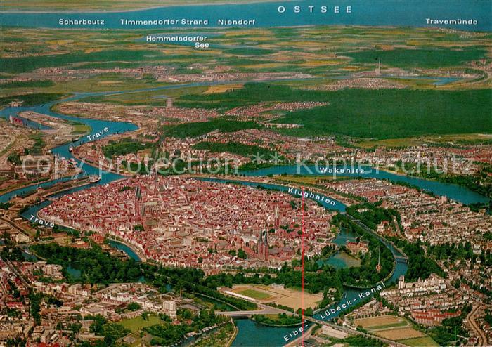 Luebeck Fliegeraufnahme Wakenitz Elbe-Luebecl-Kanal Klughafen Trave Ostsee