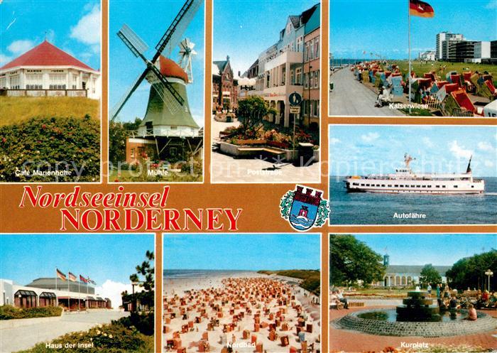 Norderney Nordseebad Cafe Marienhoehe Muehle Poststrasse Autofaehre Kaiserwiese
