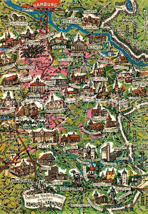 Hamburg oestliches Niedersachsen Lageplan zwischen Hamburg und Hannover