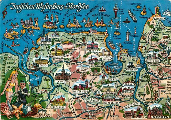 Nordsee Region Lageplan Inseln Jadebusen Weser Ems Dollarte