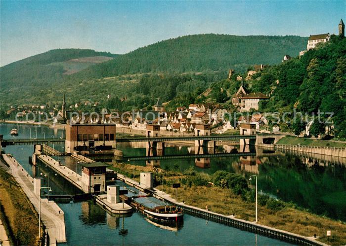 Hirschhorn Neckar Fliegeraufnahmee mit Schiffen