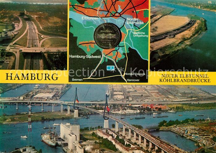 Hamburg Fliegeraufnahme Elbtunnel Koehlbrandbruecke