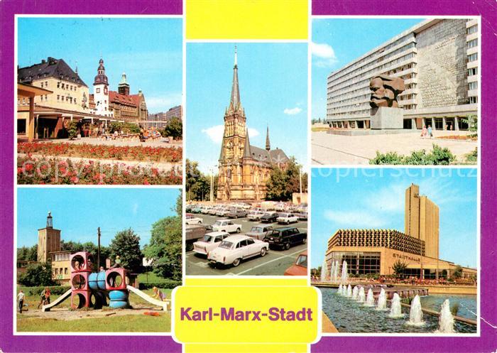 Karl-Marx-Stadt Rathaus Kuechwaldpark Theaterplatz Karl Marx Monument Interhotel