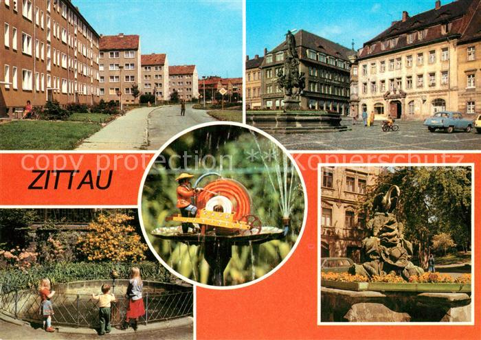 Zittau Herkulesbrunnen Augus Bebel Plaz Schleifermaennel Schwanenbrunnen