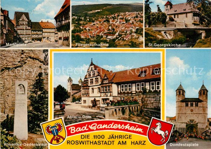 Bad Gandersheim Marktplatz Fliegeraufnahme Roswitha-Gedenkstein St. Georgskirche