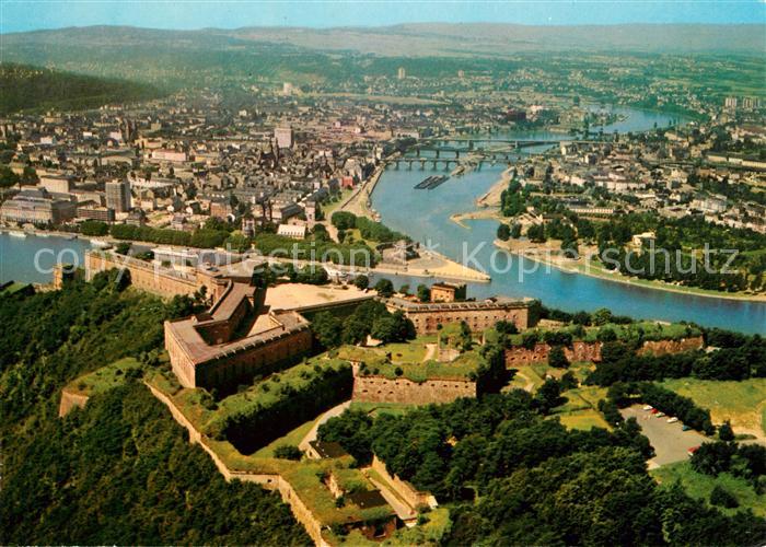 Koblenz Rhein Festung Ehrenbreitstein Deutsches Eck Fliegeraufnahme
