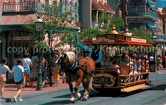 Walt Disney World Trolley Ride down Main Street horse drawn trolley
