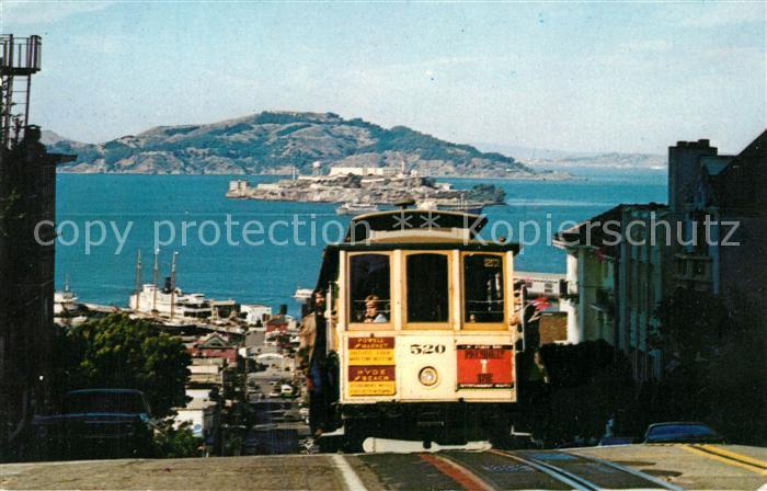 San Francisco California Cable Car on San Francisco Hill Alcatraz San Francisco