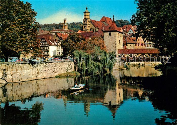 Schwaebisch Hall Partie am Kocher Holzbruecke Altstadt