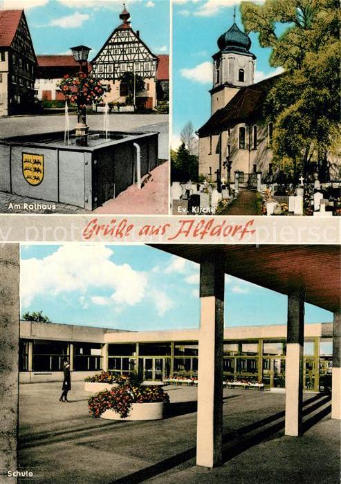 Alfdorf Rathaus Brunnen Kirche Schule