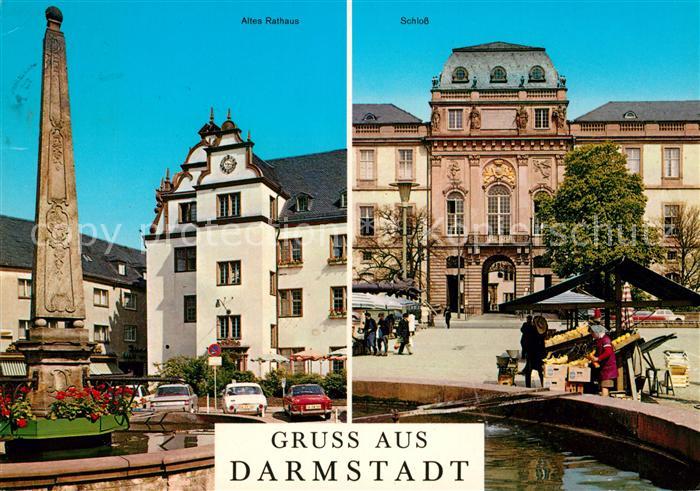 Darmstadt Altes Rathaus Brunnen Schloss Marktstand
