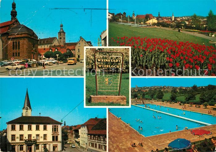 Wiesloch Teilansichten Weinstadt Rathaus Freibad Tulpenbeet