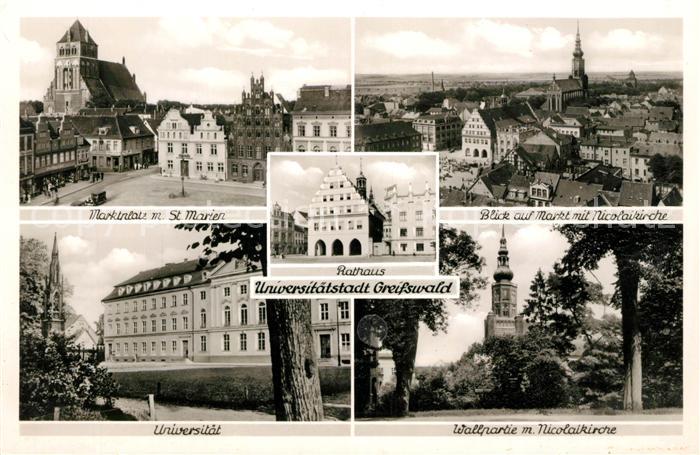 Greifswald Universitaetsstadt Marktplatz Kirche Rathaus Universitaet Wallpartie