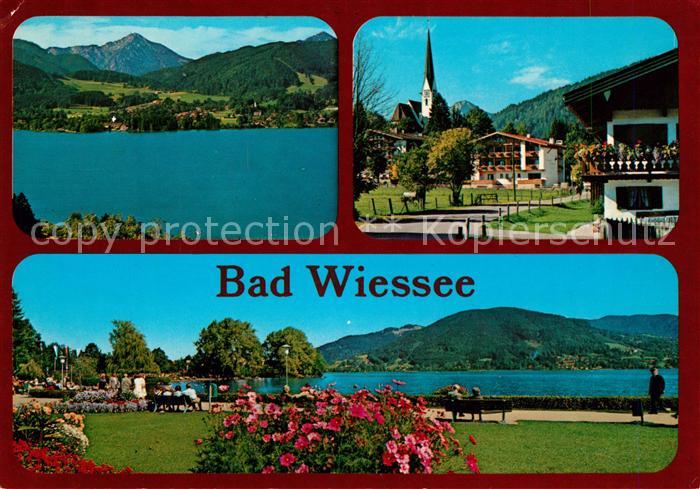 Bad Wiessee Panorama Tegernsee Alpen Seepromenade Ortsmotiv mit Kirche