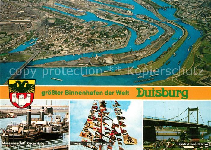 Duisburg Ruhr Binnenhafen Fliegeraufnahme Museumsschiff Oscar Huber Flaggenmast