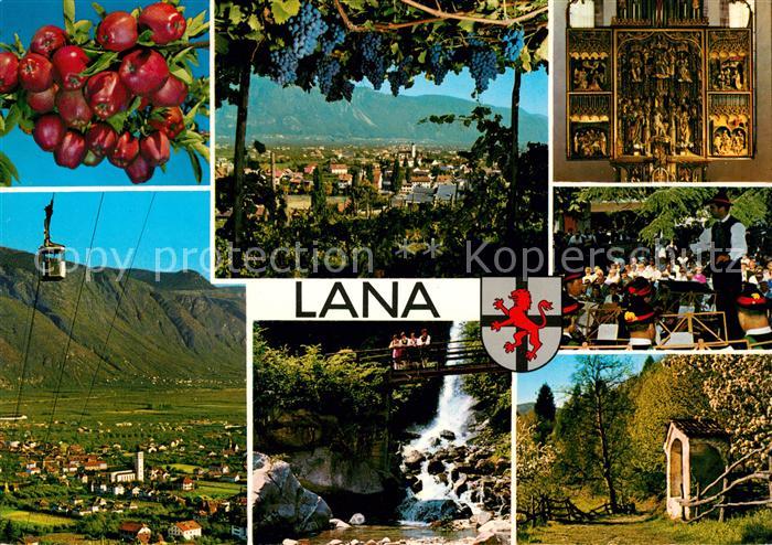 Lana Meran Motive Stadtpanorama Wasserfall Kapelle Weinreben Seilbahn