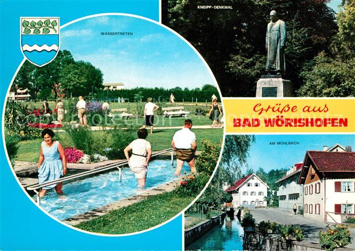Bad Woerishofen Kurort Wassertreten Kneipp Denkmal Statue Partie am Muehlbach