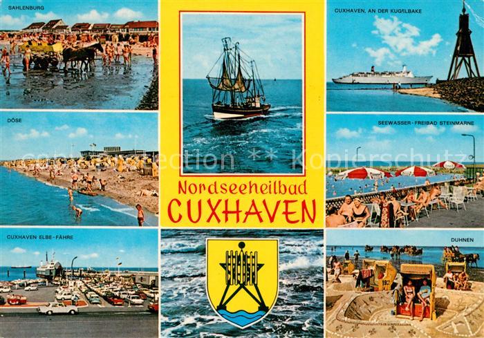 Cuxhaven Nordseebad Sahlenburg Doese Elbefaehre Fischerboot Kugelbanke Freibad D