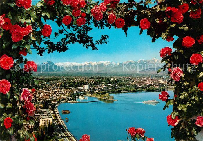 Bregenz Bodensee Panorama Blick gegen Rheintal und Schweizer Berge Rosenbogen