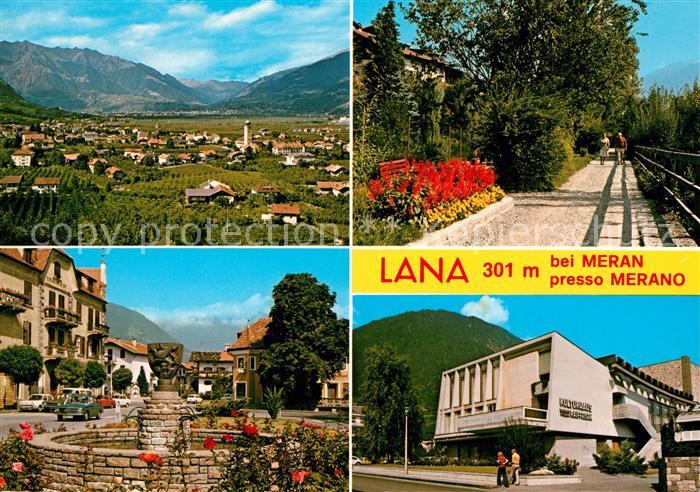 Lana Meran Gesamtansicht mit Alpenpanorama Kurpromenade Ortsmotiv mit Brunnen Ku