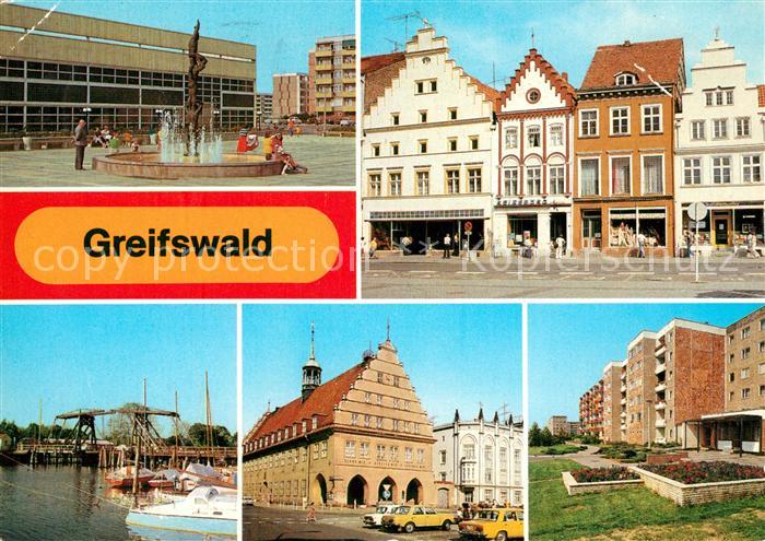Greifswald Plastik vor Sporthalle Platz der Freundschaft Wiecker Bruecke Rathaus