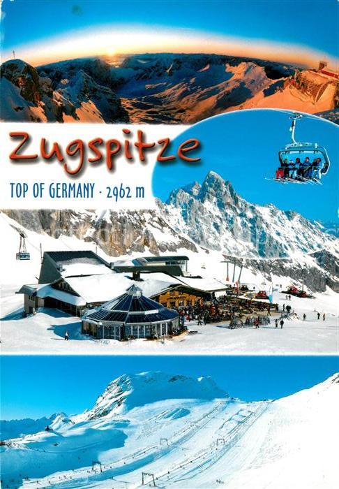 Zugspitze Wintersportplatz Muenchner Haus Gipfelkreuz gegen Bayerische und oeste