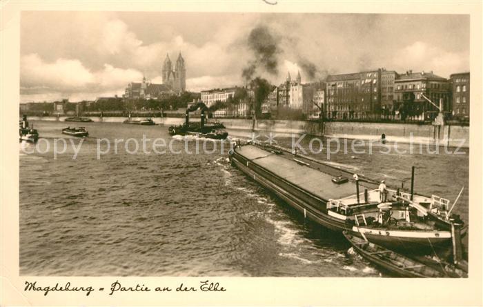 Magdeburg Elbe Dampfer Lastschiffe