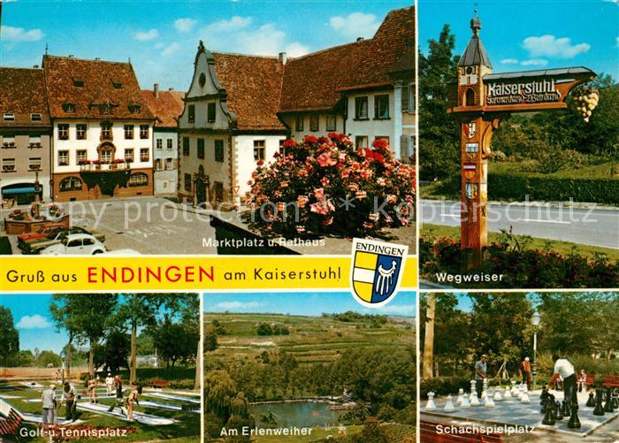 Endingen Kaiserstuhl Marktplatz Rathaus Wegweiser Erlenweiher Schachspielplatz