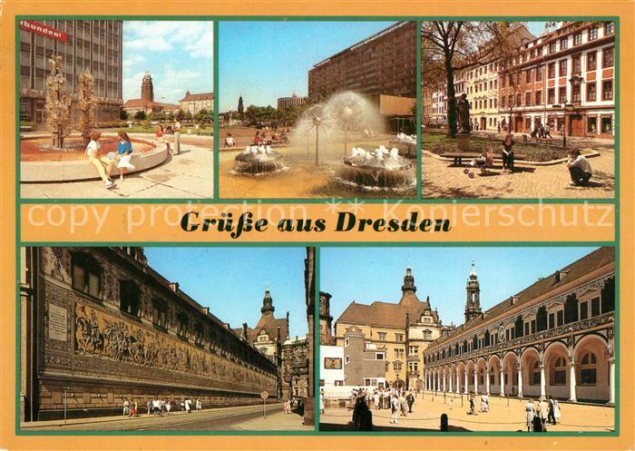 DRESDEN Elbe Glasbrunnen Pirnaischer Platz Prager Strasse Fuerstenzug Stallhof