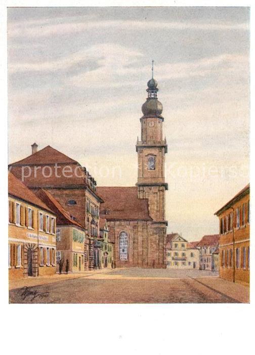 ERLANGEN Bayern Rathaus Kirche Kuenstlerkarte von Hans Schmitz