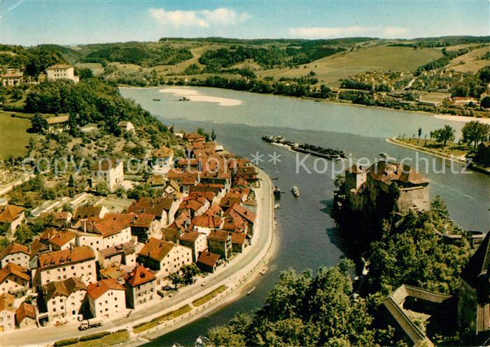 Passau Blick von Veste Oberhaus auf Dreiflusseck