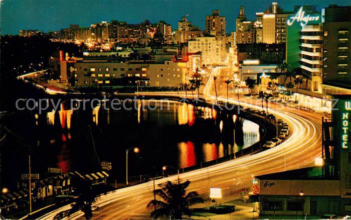 Miami Beach Lake Pancoast along Collins Avenue at night