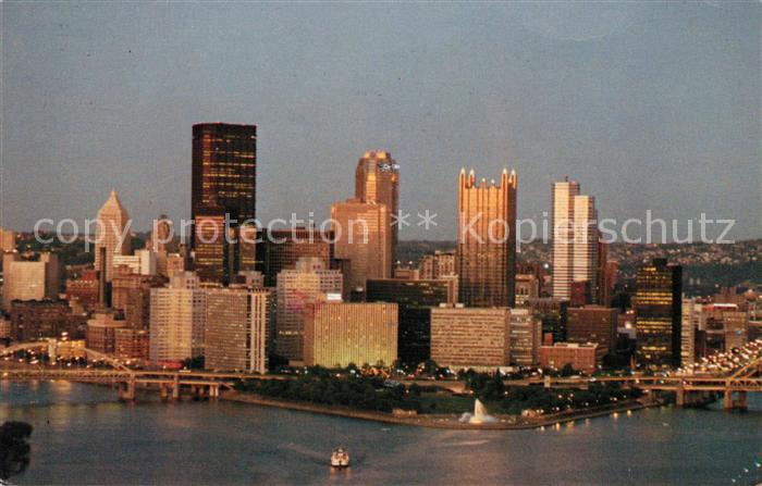 Pittsburgh Skyline by night aerial view