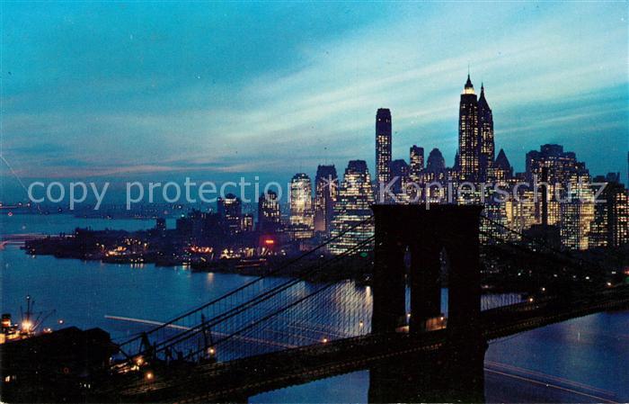 New York City Nightfall in Lower Manhattan Brooklyn Bridge