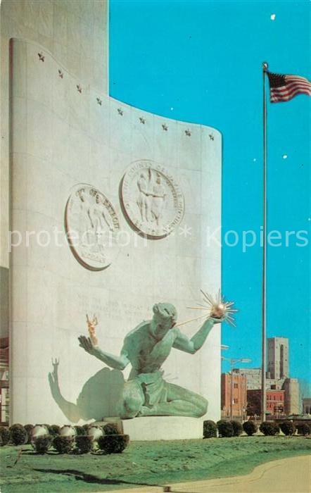 Detroit Michigan West wall of City County Building Bronze Figure American Flag