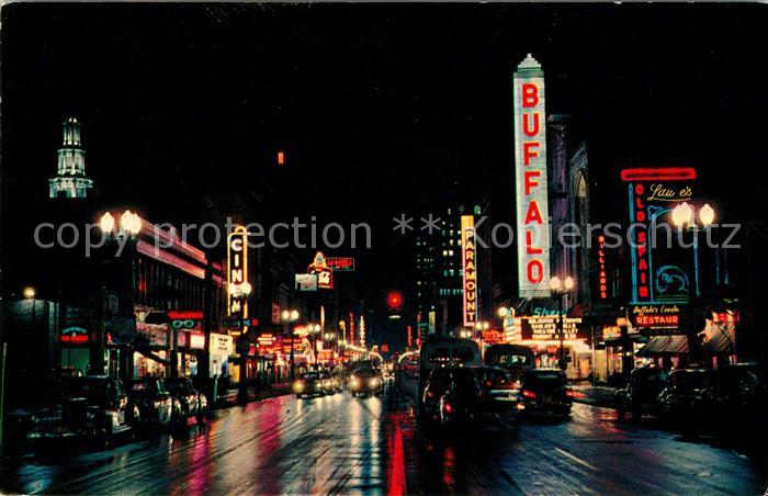 Buffalo New York After dark looking south on Main Street