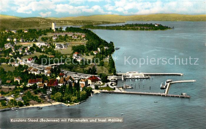 Staad Konstanz Faehrhafen und Insel Mainau Fliegeraufnahme